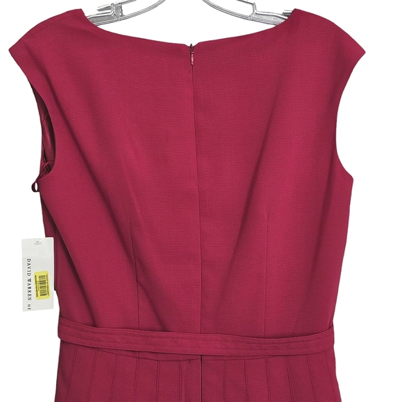 Nwt David Warren Retro Inspired Magenta Sleeveless Pleated Skirt/,Bow Belt Dress - Picture 9 of 17